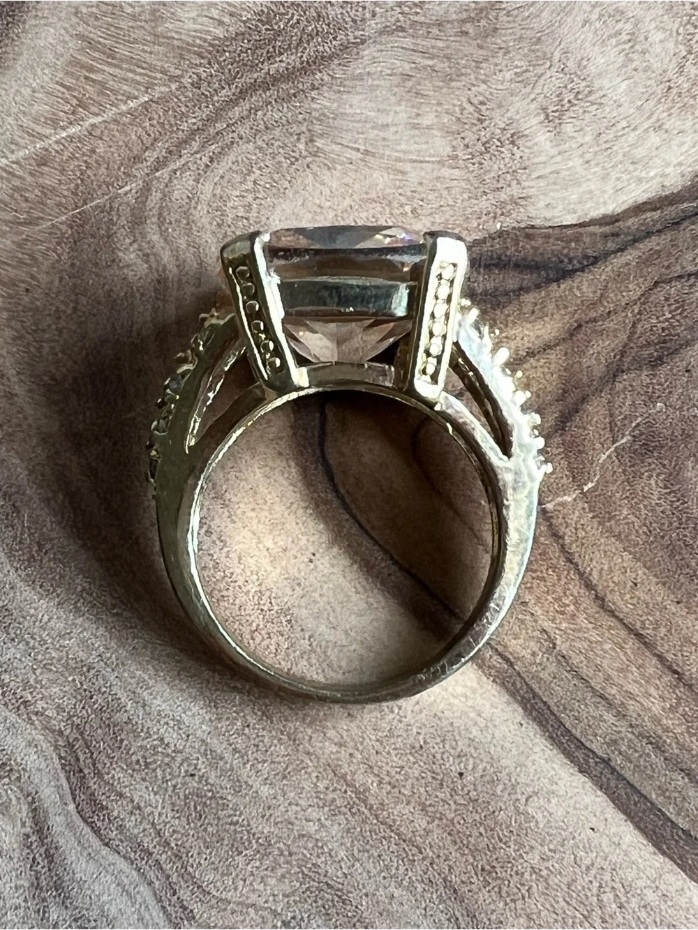 Gold-Tone Crystal Statement Ring with Clear Center Stone - Women Jewelry